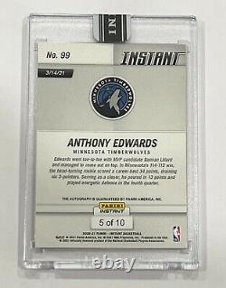 2020-21 PANINI NBA ANTHONY EDWARDS Rc ROOKIE SIGNED CAREER HIGH 34 #5/10