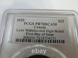 2020 $25 Canada Lynx Multifaceted High Relief PR70 PCGS FDOI Signed by Susanna B