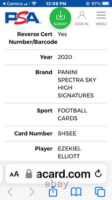 2020 Panini Spectra #SHSEE Ezekiel Elliott Sky High Signatures Hyper PSA 8 1/10