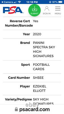 2020 Panini Spectra #SHSEE Ezekiel Elliott Sky High Signatures Hyper PSA 9 8/15