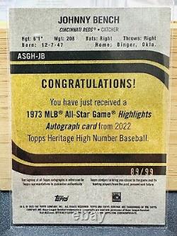 2022 Topps Heritage High Number Johnny Bench 1973 Highlights ON CARD Auto 89/99