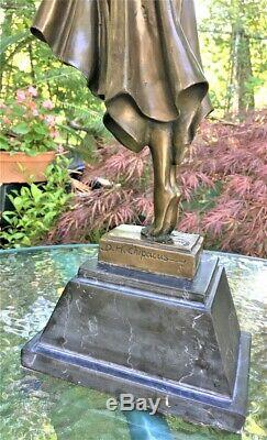 24 Signed Bronze Statue Art Deco Dancer Highly Detailed Sculpture On Marble