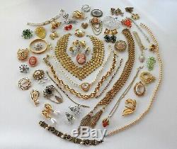 50 Huge Vintage Costume Jewelry Lot Brooch Rhinestone Old Estate Signed High End