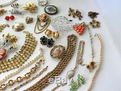 50 Huge Vintage Costume Jewelry Lot Brooch Rhinestone Old Estate Signed High End