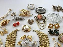 50 Huge Vintage Costume Jewelry Lot Brooch Rhinestone Old Estate Signed High End