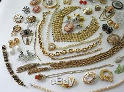 50 Huge Vintage Costume Jewelry Lot Brooch Rhinestone Old Estate Signed High End