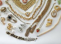 50 Huge Vintage Costume Jewelry Lot Brooch Rhinestone Old Estate Signed High End