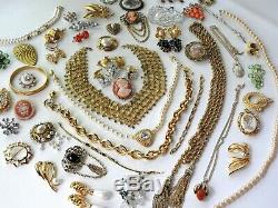 50 Huge Vintage Costume Jewelry Lot Brooch Rhinestone Old Estate Signed High End