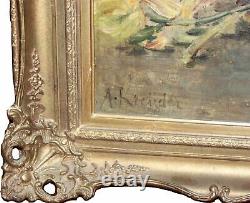 ALEXIS KREYDER-Listed French-Large-Signed Oil Painting-Irises-1800s -5 feet high