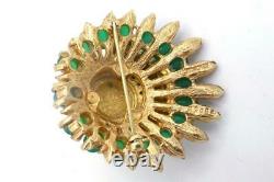 Amazing Vintage Signed BOUCHER High Dome Fx Emerald Cabochons Gold-Plated Brooch