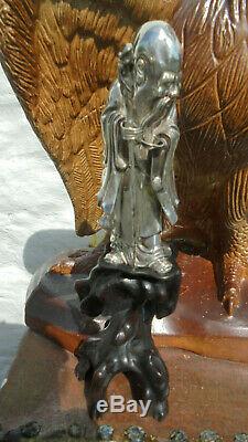 Antique 19th century Chinese export silver statue of an immortal 36 cm high