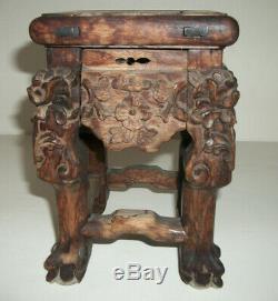 Antique Chinese Carved Wooden Vase Stand 8 high Signed Chippendale Style