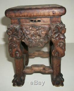 Antique Chinese Carved Wooden Vase Stand 8 high Signed Chippendale Style