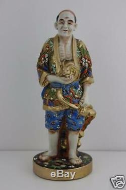 Antique Late 19th C. Japanese Satsuma Figurine of Man & Rabbit SIGNED 30cm High