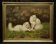 Antique Oil Painting White Kittens In Landscape High Academic Persian Cats