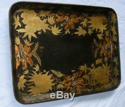 Antique Papier mache tray 515 mm x 395 mm. X 45 high. Signed Illidge / dated