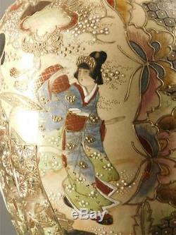 Antique Satsuma Figural Floral Palatial Size Floor Vase Signed 25 High