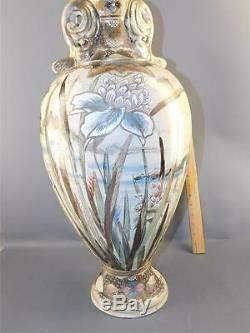 Antique Satsuma Figural Floral Palatial Size Floor Vase Signed 25 High