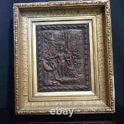 Antique Signed Copper High-Relief plaque in Gilded Frame German