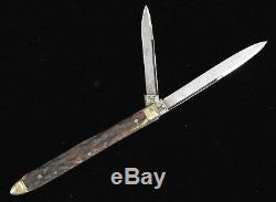 Antique Signed Svj Dual Blade Folding Knife Stag Handle Custom High Quality