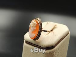 Antique Victorian Cameo Ring 14kt S8.5 Signed Fine Quality High Detailed Carving