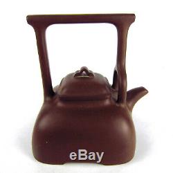 Antique Vtg Chinese Yxing Zisha Purple Clay High-Handle Teapot Signed Marked