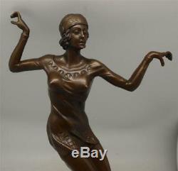 Art Deco Bronze Lady Charleston Dancer Signed DH Chiparus 41cm High