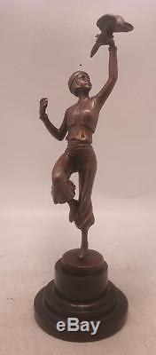 Art Deco Bronze Lady'Girl with Parrot' Signed after P Philippe 39cm High