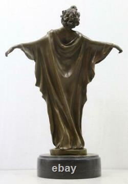 Art Deco Style Bronze & Marble Lady'Spring Awakening' Signed 36cm High