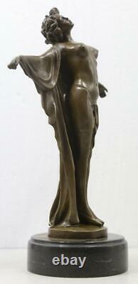Art Deco Style Bronze & Marble Lady'Spring Awakening' Signed 36cm High