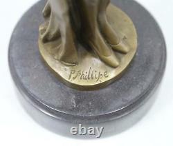 Art Deco Style Bronze & Marble Lady'Spring Awakening' Signed 36cm High