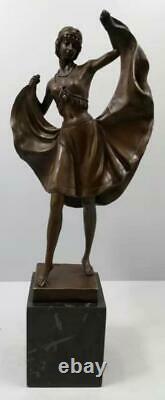 Art Deco style Bronze Dancing Lady Solid Marble Base Signed 46cm High