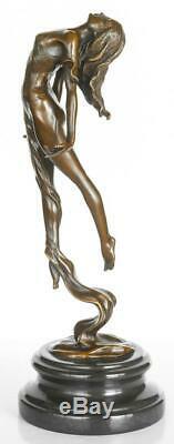 Art Nouveau Style Bronze Sculpture Lady Marble Base 39cm High Signed