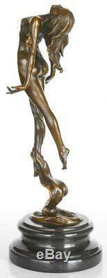 Art Nouveau Style Bronze Sculpture Lady Marble Base 39cm High Signed