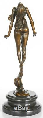 Art Nouveau Style Bronze Sculpture Lady Marble Base 39cm High Signed