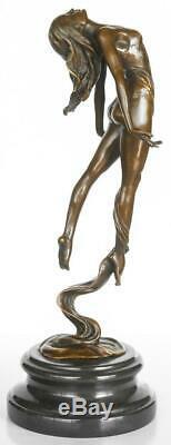 Art Nouveau Style Bronze Sculpture Lady Marble Base 39cm High Signed