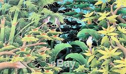 Balinese Painting Sparrows in the Bamboo Incredible! (33 High x 53 Wide)