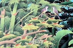 Balinese Painting Sparrows in the Bamboo Incredible! (33 High x 53 Wide)