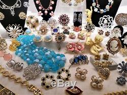 Big 65 Piece Vintage High End Designer Rhinestone Costume Jewelry Lot 31 Signed