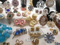 Big 65 Piece Vintage High End Designer Rhinestone Costume Jewelry Lot 31 Signed