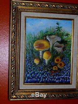 Bluebonnet Landscape Mushroom Green High Grass Field Cloud Sky Original Painting