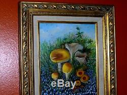 Bluebonnet Landscape Mushroom Green High Grass Field Cloud Sky Original Painting