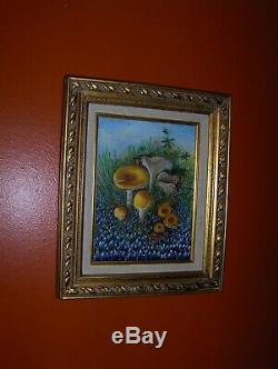 Bluebonnet Landscape Mushroom Green High Grass Field Cloud Sky Original Painting