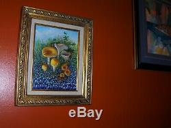 Bluebonnet Landscape Mushroom Green High Grass Field Cloud Sky Original Painting