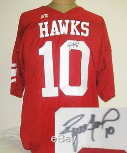 Brett Favre Autographed/Signed Red Hancock High School Hawks Russell Jersey