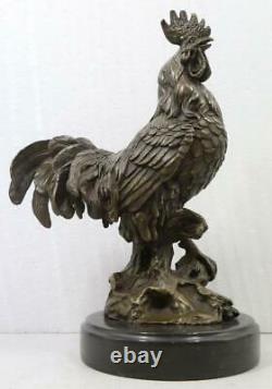 Bronze Sculpture of a Cockerel Solid Marble Base Signed 32cm High