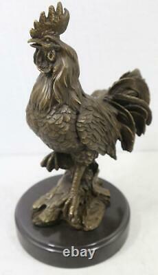 Bronze Sculpture of a Cockerel Solid Marble Base Signed 32cm High