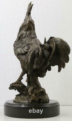 Bronze Sculpture of a Cockerel Solid Marble Base Signed 32cm High