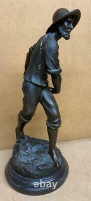 Bronze Sculpture of a Fisherman Casting 35cm High Solid Marble Base Signed