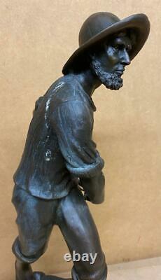Bronze Sculpture of a Fisherman Casting 35cm High Solid Marble Base Signed
